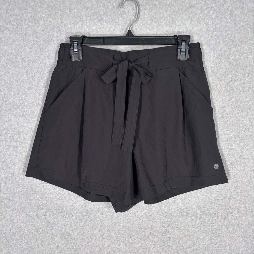 Apana Pleated Paperbag Shorts Medium Black Tie Waist Pockets Activewear Running - Picture 1 of 8